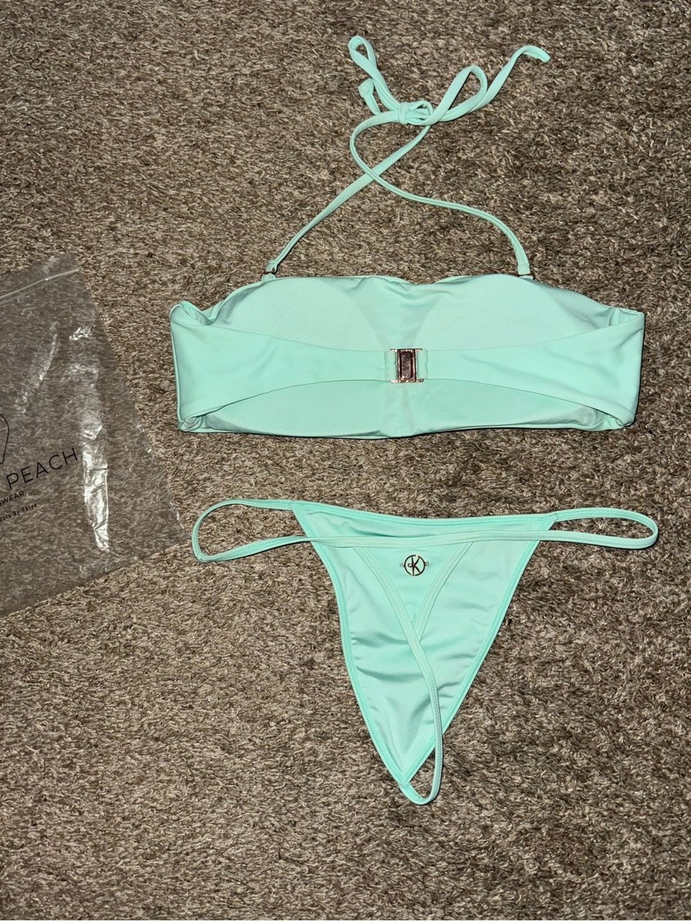Aqua Mint Bandeau Bikini Set by Katya - Swimwear
